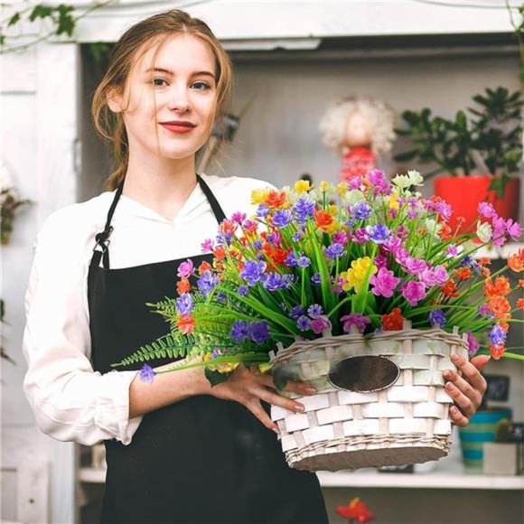 12 Bundles Artificial Flowers for Outdoor Decoration, UV Resistant Shrubs Plants - Picture 2 of 6